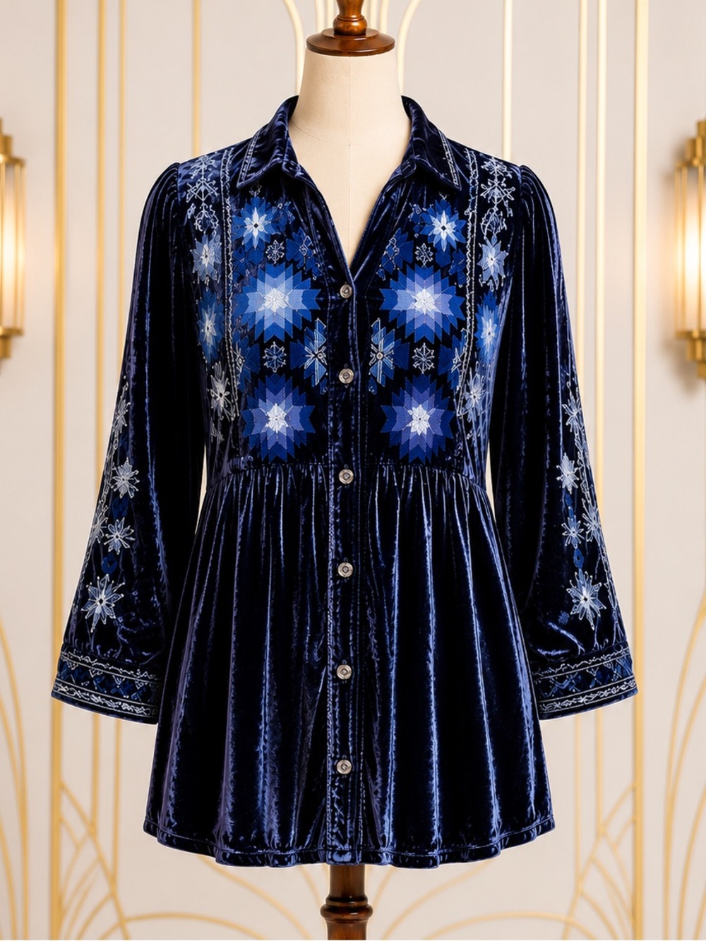 Johnny Was heavily embroidered velvet Naomi smoked shirt/jacket NWT